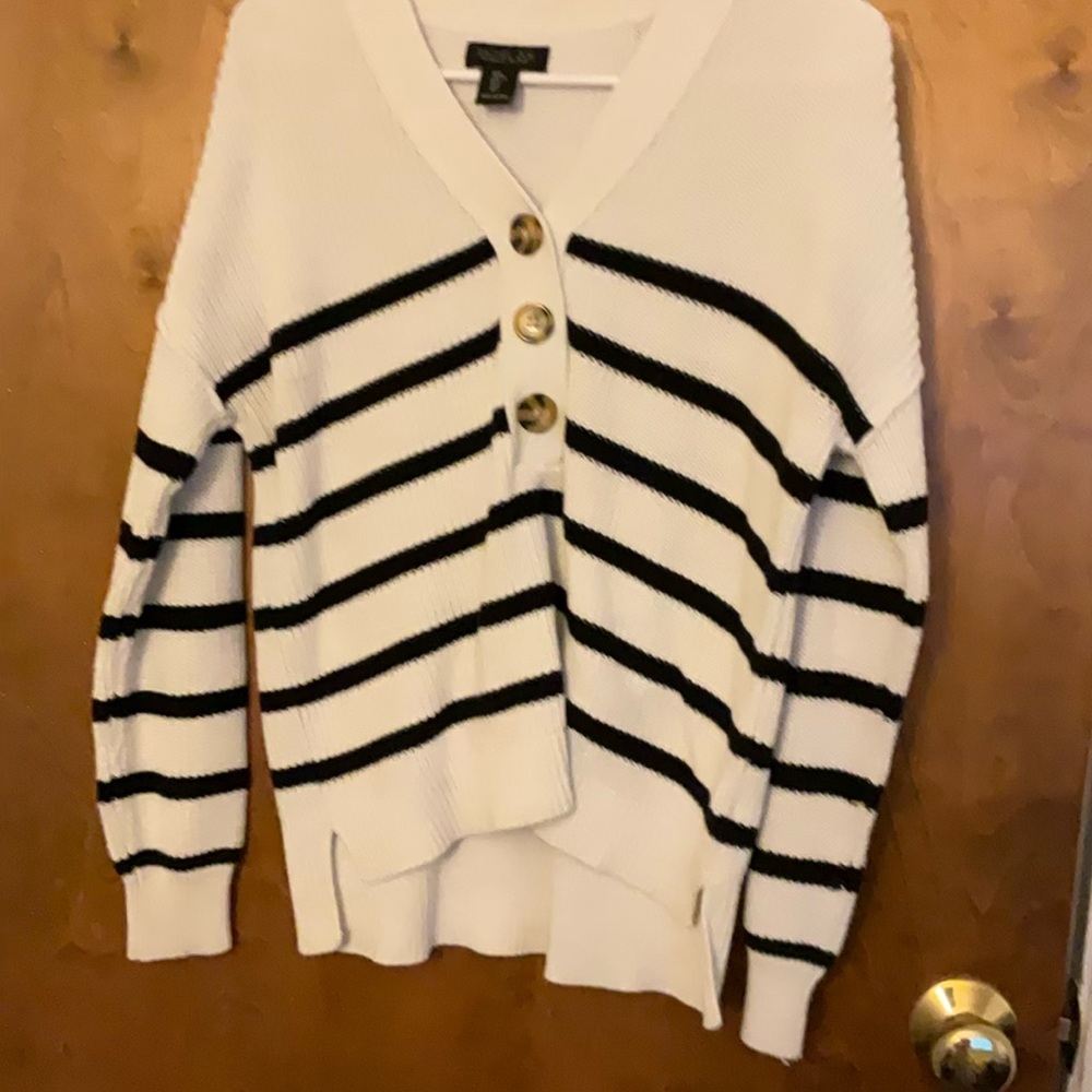 Black and White Striped Cardigan